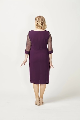 Moda Berray 1349 Mürdüm Kolları Taş Işlemeli Şık Büyük Beden Kısa Abiye Mürdüm