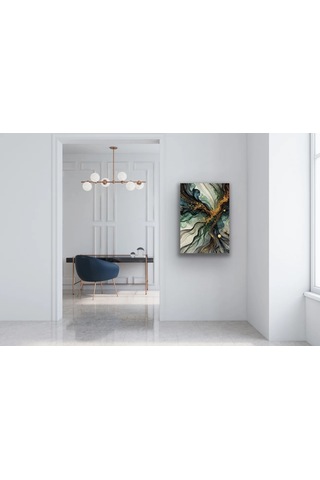 Yeşil Mavi Gold Soyut Kanvas Tablo 70x100cm Çok Renkli
