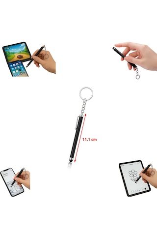 Touchpen Kalem Anahtarlık Dokunmatik Uç Küçük Kalem Telefon Tablet Vb. Dokunmatik Ekran Kalemi Siyah