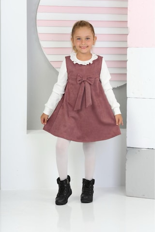 Kız Çocuk Süet Kumaş 2'li Elbise Elbise+bady Bluz 12177 Gülkurusu