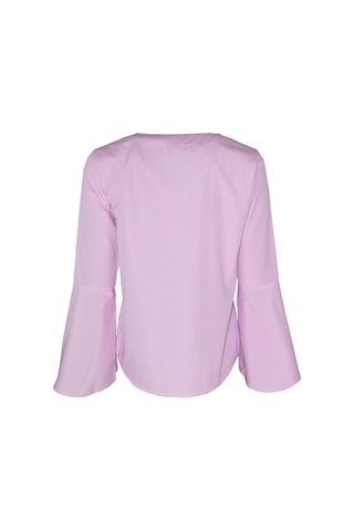 Bulalgiy Kadın Pembe Çizgili Kolu Volan Bluz - Bga103926-pembe