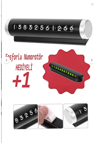 B34r Metal Kasa Araç İçi Park Telefon Numaratörü Çevirmeli Oto Cam Fosforlu Parkmatik Kart -