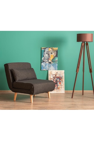 Folde 80 Tekli Yataklı Katlanır Koltuk Keten Koyu Gri Koyu Gri