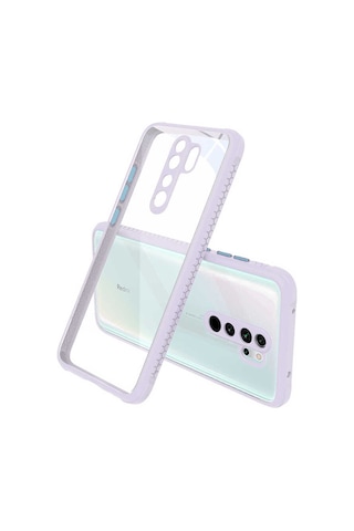 Noktaks - Redmi Note 8 Pro Uyumlu Kılıf Arkası Şeffaf Renkli Kenarlı Kaff Kapak - Mor - T17844