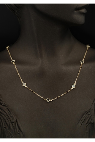 Bilezikci Siyah Beyaz Yoncalı 14 Ayar Altın Set