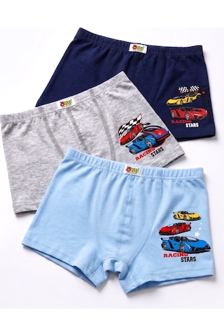 Öts Erkek Çocuk 3 Lü Pamuklu Boxer Baskılı Premium Günlük Kullanım 7398-3 Renkli