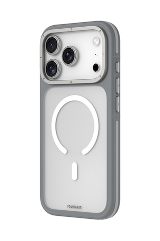 İphone 17 Pro Uyumlu Kılıf M-safe Şarj Özellikli Youngkit Rock Sand Serisi Kapak Gri Gri