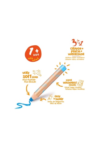 Carioca 3in1 Jumbo Bebek Ahşap Gövdeli Boya Kalemi 6'lı ve Kalemtraş