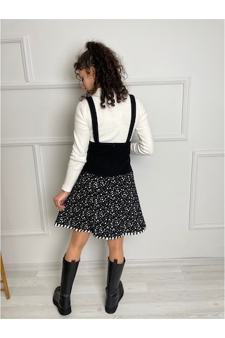 Salopet Pazen Kısa Etek Çıtır Desen Beyaz Byz