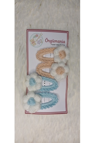 Amigurumi Toka - Çıtçıtlı El Örgüsü Toka 2 Çift Açık Mavi