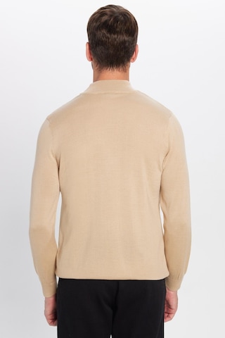 Tudors Erkek Slim Fit Dar Kesim Yarım Balıkçı Yaka Düz Taş Triko Kazak-25726 Taş - Ekru