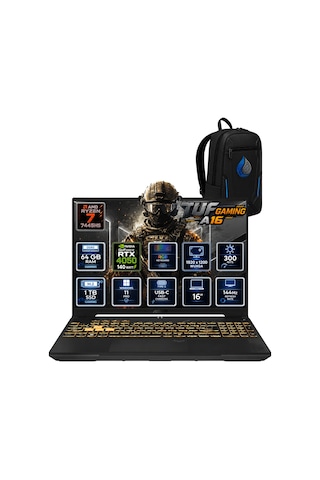 Asus Tuf Gaming A16 FA607NUG-RL125RNP R7-7445HS 64 GB 1 TB SSD RTX4050 16" W11P Dizüstü Bilgisayar + Çanta
