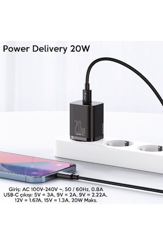 Baseus Super Si 20 W PD Type-C Hızlı Şarj Adaptörü Siyah