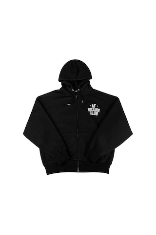 Amongst Few Ağırsiklet Boxing Club Zip Hoodie - Ykk Fermuarlı, Bol Kesim Ve Cesur Baskı İle 410 Gsm Pamuk Siyah