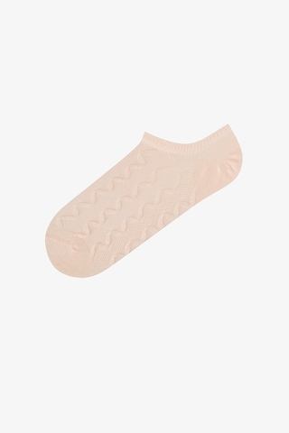 Penti 3 Çift Burun Dikişsiz Pamuklu Renkli Fiyonk Kabartma Desenli Sneaker Çorap Somon