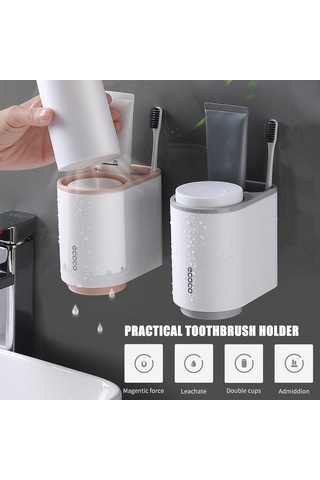 Dianziye Gri Renkli Magneetik Diş Fırçası Tutucu, Delme Yok Kurulum, Ters Yükleme Su Akışı, Geniş Depolama Alanı - 3312 Gri