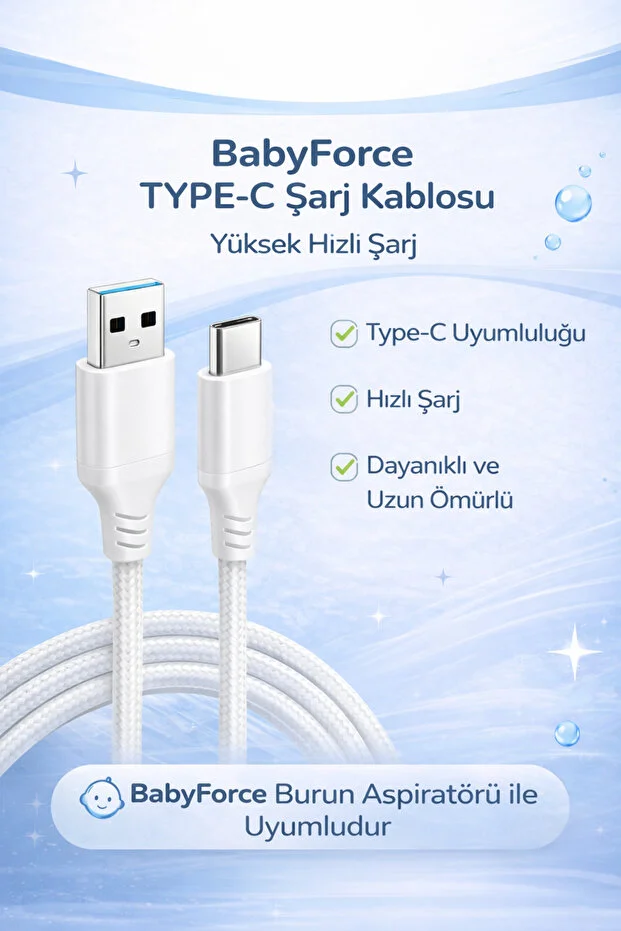 Babyforce Bf-45 Type-c Şarj Kablosu Babyforce Burun Aspiratörü İle Uyumlu Şarj Kablosu