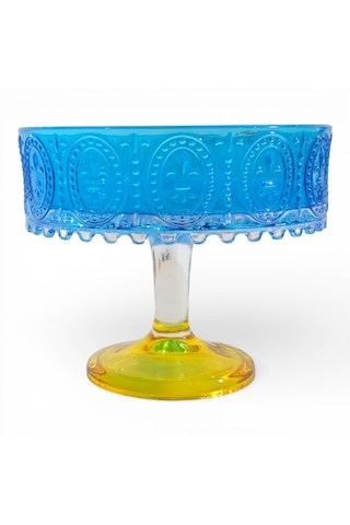 Sudedi Home Renkli Kabartma Desenli Cam Ayaklı Sunum Standı 19 Cm Çok Renkli