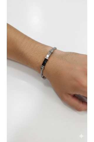 Siyah Deri / Çelik Erkek Deri Bileklik 20 Cm - Ebl0031 Çok Renkli
