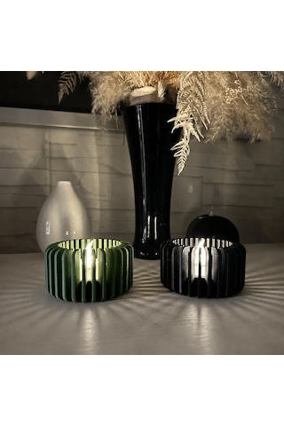 Vaveni 3d Baskı Modern Çizgili Mumluk - Tealight Mumluk 1 Adet -yeşil Arz