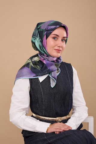Silk Home Twill İpek Eşarp - 11480-70 Mor Yeşil Çok Renkli