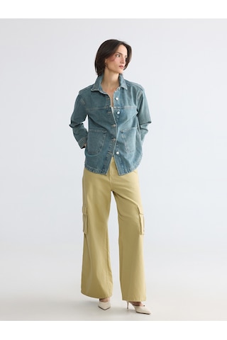 Lcw Everyday İndigo Gömlek Yaka Oversize Kadın Jean Ceket