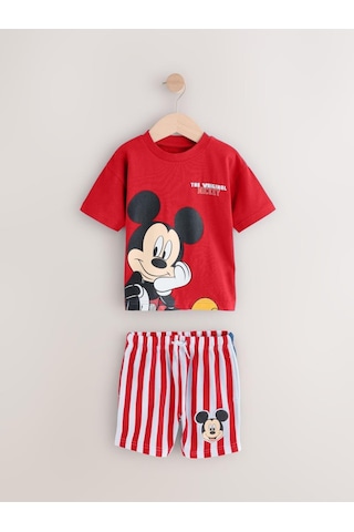 Erkek Çocuk Mickey Çizgili Şortlu Takım Kırmızı