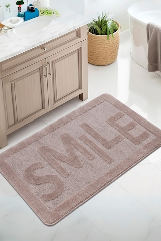 Doğal Kaymaz Taban Banyo Paspas Uzun Ömürlü Yumuşak Dokulu Su Emici Yıkanabilir Smile 60x100 Vizon