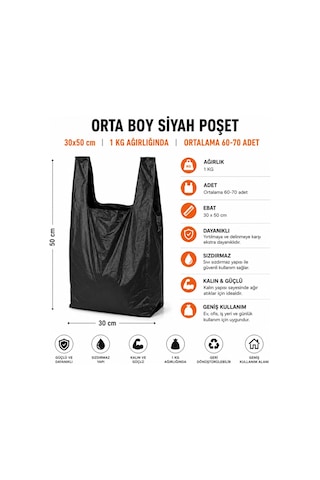 Siyah Atlet Market Manav Çöp Orta Boy Poşet 1 KG Dayanıklı Sızdırmaz Ev ve İş Yeri Çöp Torbası