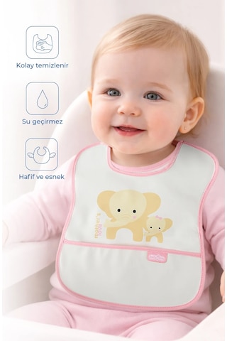 Babyjem Poli Muşamba Mama Önlüğü Küçük Pembe