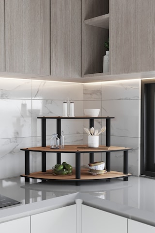 Dekoratif Oval Köşe 3 Katlı Tezgah Üstü Raf 50 Cm X 50 Cm Madran Ceviz Ceviz