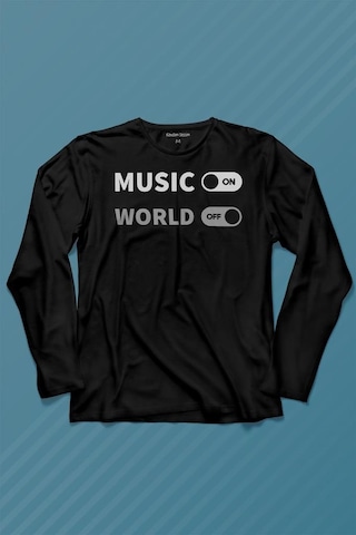 Musicon World Off Müzik Dünya Uzun Kollu Tişört Baskılı T-shirt 001