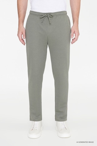 AC&Co / Altınyıldız Classics Erkek Hakı Pamuklu Standart Fit Normal Kesim Beli Lastikli Diagonal Desenli Örme Pantolon Haki