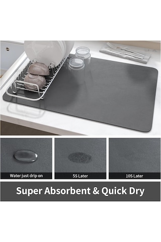 Hombey Kahve Fincanları Ve Tabaklar İçin Su Emici, Kaymazsız, Isı Dayanıklı Mutfak Tezgahı Matı - Siyah Gri, 30x48 Cm
