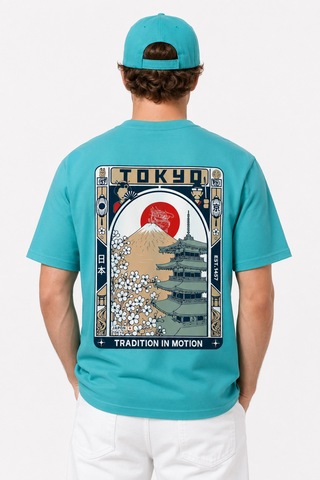 Bayloranzzo Tokyo City %100 Pamuk Heavy Cotton Premium Kalite Unisex Tişört Su Yeşili
