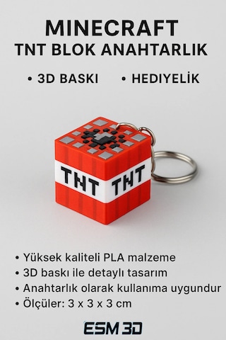 Minecraft Blok Anahtarlık 3d Baskı El Yapımı Hediyelik 10'lu Kırmızı