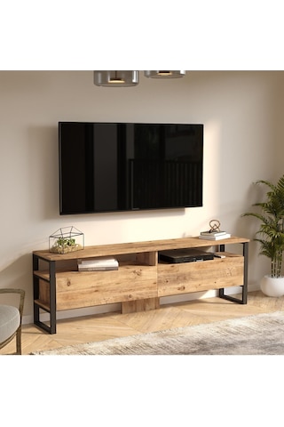 El19 Elanor 180cm Metal Tv Ünitesi Tv Sehpası 2 Kapaklı Ela19-a Atlantik Çam