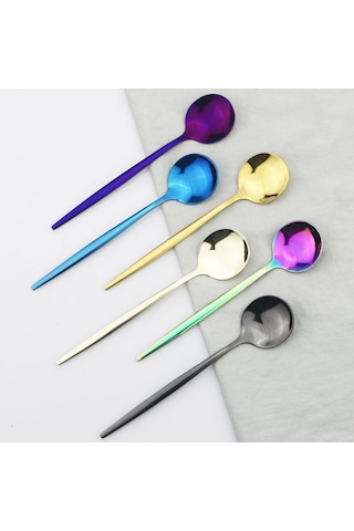 6 Adet Siyah Yemek Takımı Kaşık Seti Ayna Paslanmaz Çelik Çatal Bıçak Kaşık Seti Yemek Takımı Kahve Çay Kaşığı Sofra Ev Mutfak Gümüş Siyah & Gümüş Siyah - Gümüş