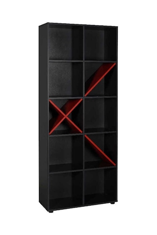 Gaming 10 Raflı Kitaplık - Antrasit-kırmızı 75x188x30 Cm Gxyxd