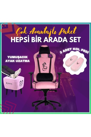 Pro Ayak Uzatmalı Kol Pedli Maximus Pembe Oyuncu Koltuğu Pembe