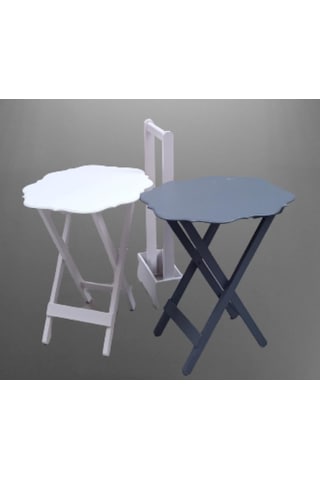 1448bng90082çanta Zigon Sehpa Yonca Model İkili Takım Ahşap Mdf Beyaz Gri Renk Uyum El Yapım