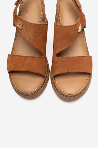 Luvishoes Sophıe Taba Süet Hakiki Deri Kadın Dolgu Topuklu Sandalet Taba