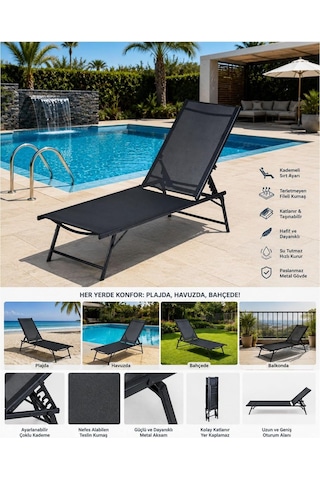 Reyo Bysay Katlanabilir Fileli Şezlong, Alüminyum Çerçeve, Antrasit, 54x180x35 Cm, Plaj Ve Havuz İçin Portatif Bah Diğer