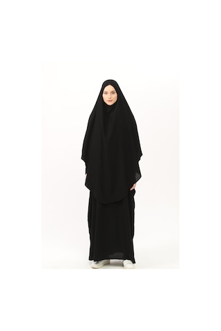 Altobeh Sultanbaş Nikaplı Çarşaf Cilbab Khimar Abaya Kolu Lastikli Hakim Yaka Peçeli Ferace Medine İpek Siyah S-m Siyah