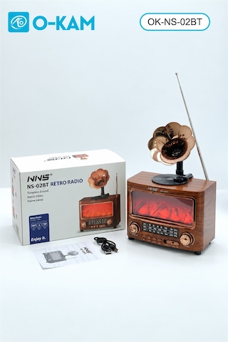 O-kam Ok-ns-02bt Gramofon Tasarımlı Şömine Efektli Retro Radyo
