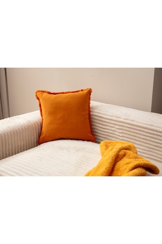 Swita Home Saçaklı Tek Renk 43x43 Kırlent Kılıfı Hardal