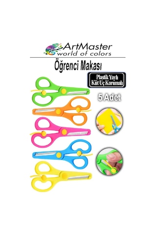 Öğrenci Makası Renkli 5 Adet Plastik Küt Uç Yaylı Korumalı Çocuk Makası Ana Sınıfı Okul Makası Okul Öncesi Kreş