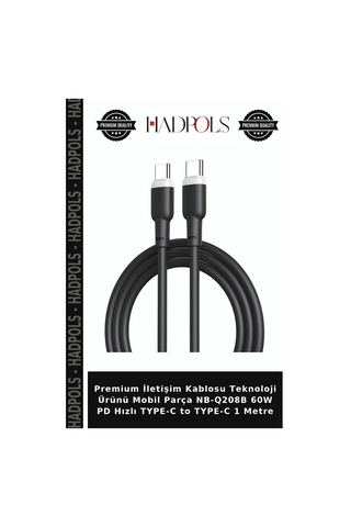Premium İletişim Kablosu Teknoloji Ürünü Mobil Parça Nb-q208b 60w Pd Hızlı Type-c To Type-c 1 Metre