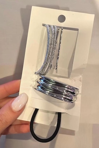 Caş Dekorasyon Gümüş Renk Metal Lastik Toka Ve Tel Toka Set Gümüş