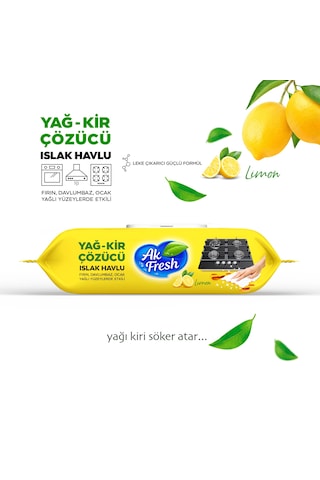 Ak Fresh Yağ-Kir Çözücü Islak Havlu Yağlı Yüzeylerde Etkili 85 Adet
